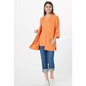 Isaac Mizrahi Live! Womens 3X Open Front Sweater Cardigan Orange Pockets NWT
